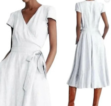 Polo Ralph Lauren Women's White Short Sleeve Linen Wrap Midi Dress Sz 2