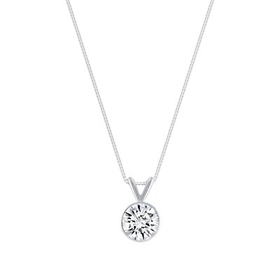 IGI F/VS 1 Kt Runde Lab Created Grown Diamond Bezel Halskette 14K Weißgold 16''