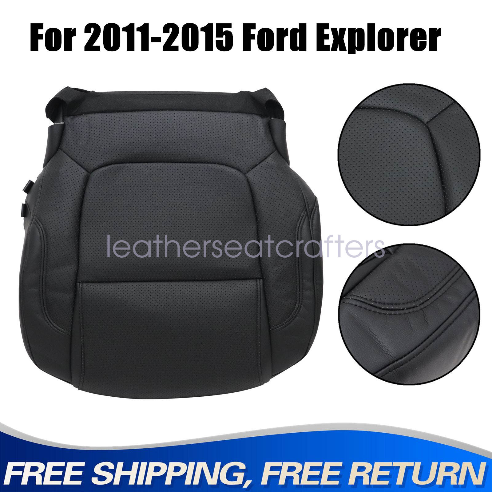 2011-2015 Ford Explorer Black Perforated Leather Passenger Bottom Seat Cover