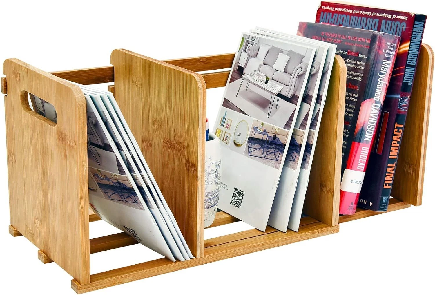 WELLAND Bamboo Desktop Bookshelf Small Book Rack Adjustable Desk Storage