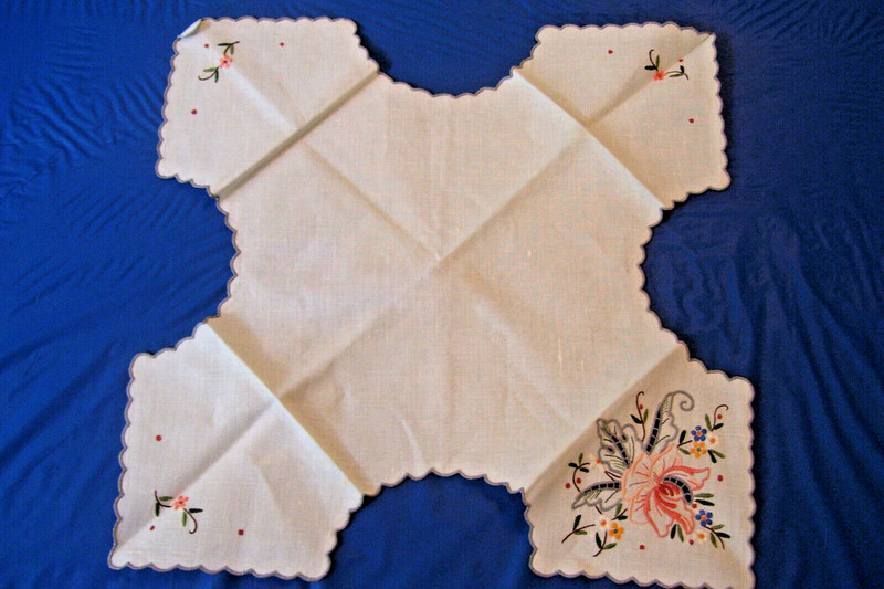 Vintage 23" White Embroidered Linen Bread Cover  NEW