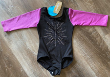 MORET KIDS new Gymnastics 3/4 Sleeves Leotard Size 4/5 XS NWT Black  Purple 