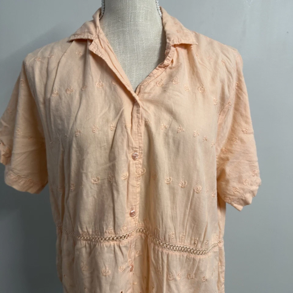 De colección Claudia Richard Melocotón Ojales Floral Cuello Abotonado Ligero 18W Foto 2 de 4