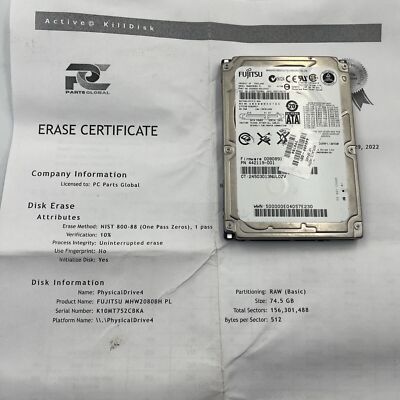Fujitsu MHW2080BH 80GB SATA 2.5'' Hard Drive Tested