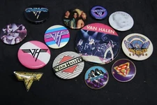 VINTAGE LOT OF 13 ORIGINAL EARLY VAN HALEN PINBACKS AND TIE TACK BUTTONS