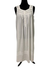 Eileen West Nightgown Womens M White Swiss Dot Dobby Stripe Cotton Lace