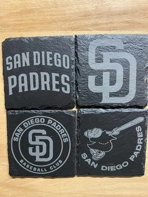 #ad San Diego Padres Coaster Set Set Of Four Custom Engraved Natural Slate $26.00