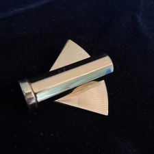 Vintage Stratton #2 England Lipstick Case Holder Fan Mirror Compact Gold Tone