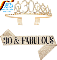KöNigin Geburtstags Diadem Set Strasssteinen 21 30 40 Gold 50 60 SchäRpe Damen