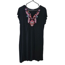 Riders by Lee Black Dress with Colorful Embroidery Large