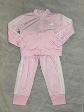 Adidas Girls Zip Front Classic Tricot Jacket  Pants - Size 4 Pink Color