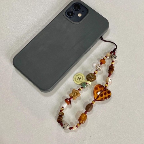 Resin Phone Chain Rope Leopard Heart Beaded Hanging Cord For Girl Woman - Photo 4 sur 11