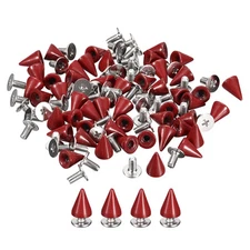 50 Sets Cone Spikes Studs, 7x10mm Studs and Spike Screw Back Rivet, Red