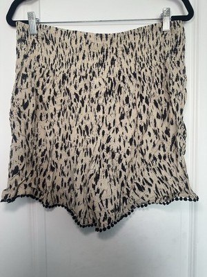 THREE DOTS Womens Shorts Leopard Print Boho PULL ON SHORT Size L Large NEW