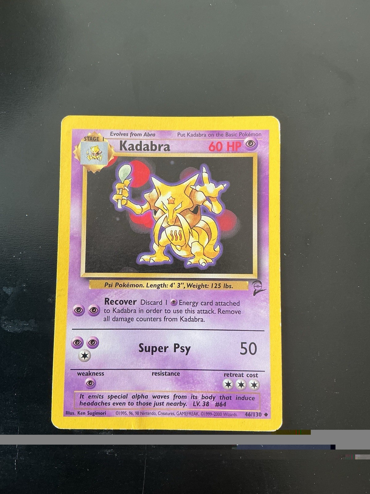 Pokemon Vintage Kadabra Card Base Set 2 #46/130 WotC 2000