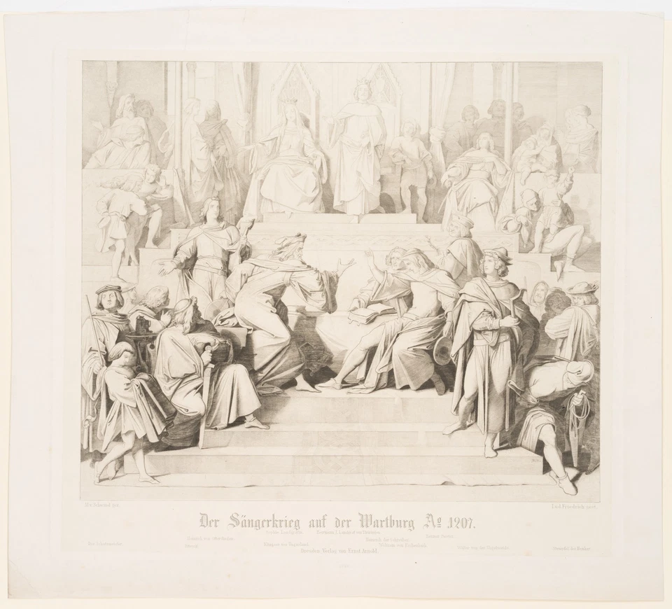 FRIEDRICH (*1827) nach SCHWIND (*1804), Sängerkrieg auf der Wartburg,  1852, KSt - Bild 2 von 4