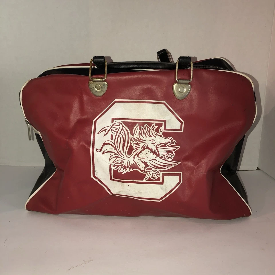 Vintage 60s USC Gamecocks Travel Bag Vinyl Red Black White Logo South Carolina Foto 3 de 4