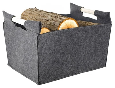 Kaminholzkorb Allzweckkorb Filzkorb - Holzgriffe - Filz dunkelgrau - 50x38x34 cm - Bild 1 von 4