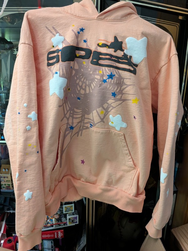 Sp5der Size Large Peach Spider Web Hoodie Sweatshirt Spider Worldwide Authentic