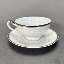 Seyei Fine China Silvermont Footed Cup and Saucer Replacements Platinum Trim