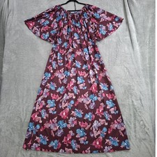 Vintage 60s House Dress XL Flutter Sleeve Floral Maxi MuuMuu Resort Travel