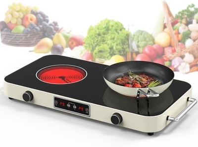 110V Electric Stove Top 2 Burner 2200W w/ Timer, Knobs, Child Lock, 9 Heat Level