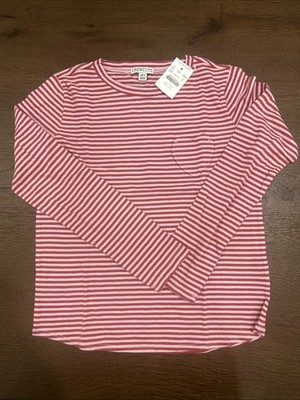 J Crew Crewcuts Girls Medium Long Sleeve T-Shirt Red Stripes Brand New