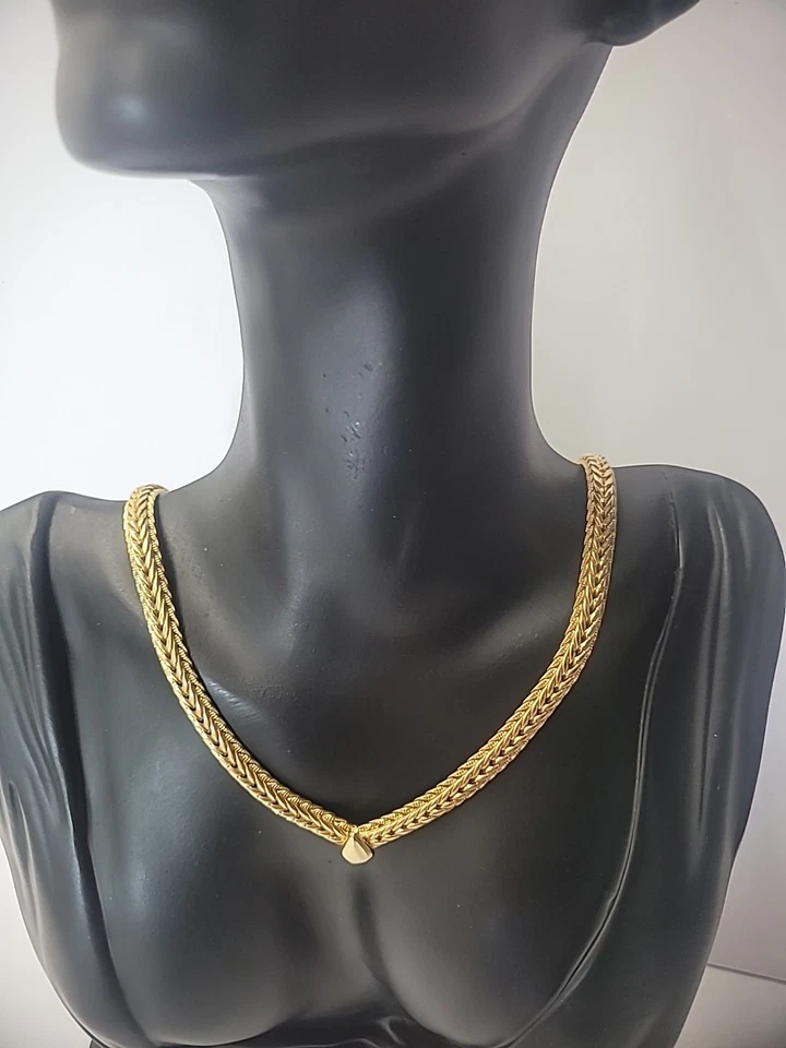 Collar Vintage Cadena Punta Tono Dorado Eslabón Eslabón Espiga Joyería Disfraz Foto 4 de 4