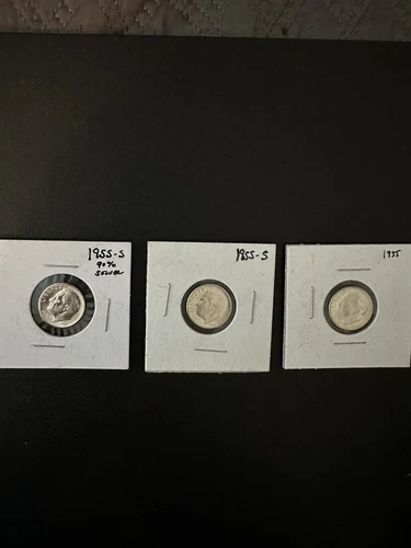 Lot of 3 1955 S Roosevelt Dime UNCIRCULATED 90% silver