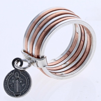 St. Benedict Two Tone Ring, .925 Sterling Silver Ring, Linked Stack Ring, R12201