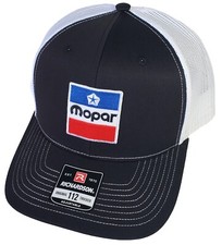 Mopar Embroidered Patch on Richardson 112 Trucker Hat Snapback Black/White