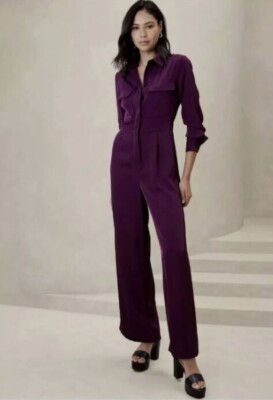 ばなな New Banana Republic Factory Long Sleeve Wide Leg Jumpsuit Pinot