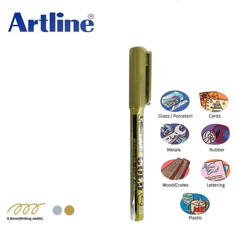 Artline Extra Fine Gold Metallic Paint Marker Pen 0.8mm Cards Glass