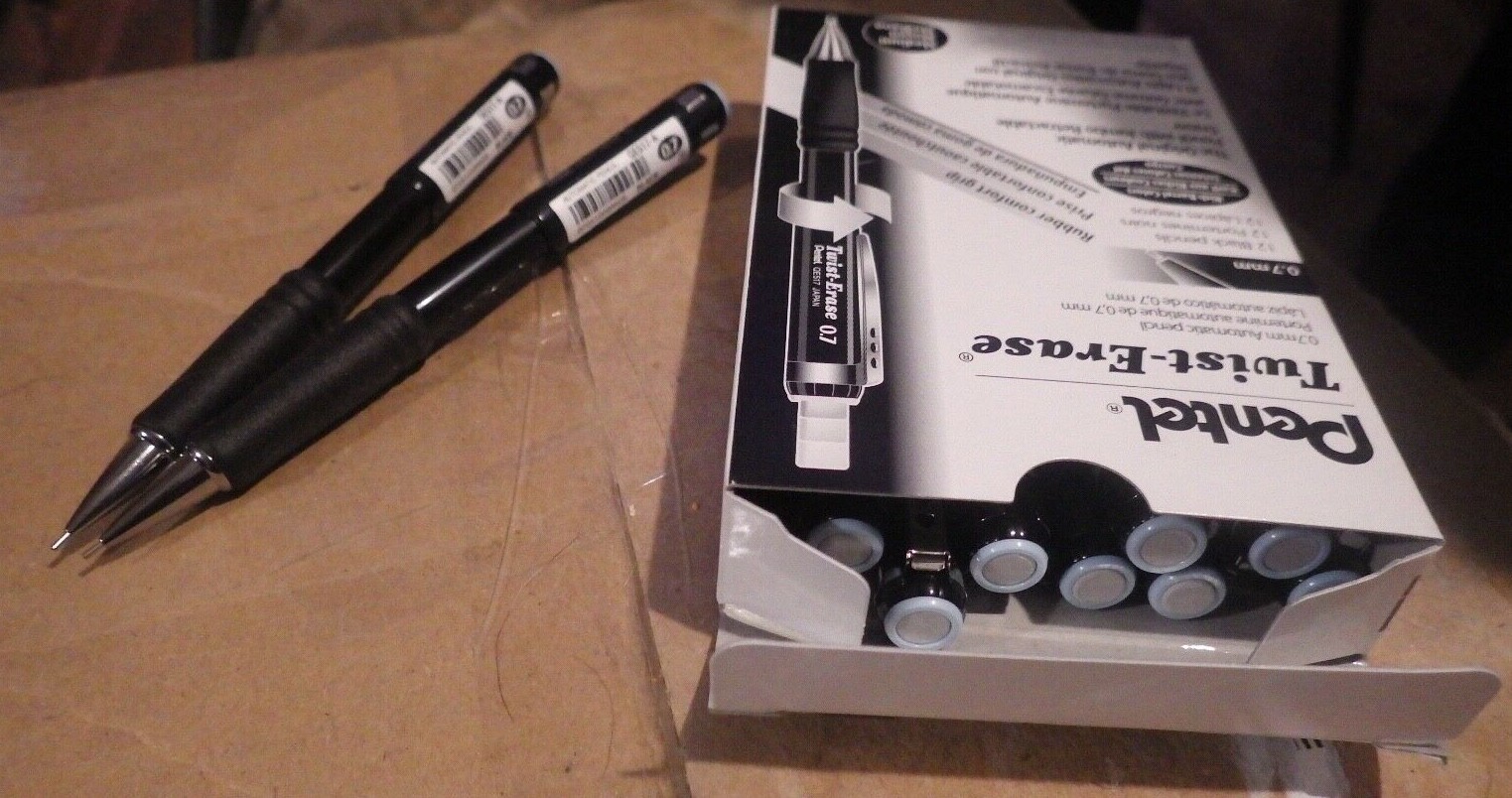 2 Pentel® TwistErase Mechanical Pencils, 0.7 mm, Black Barrel QE517A