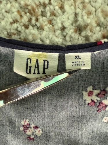 Gap Babydoll Blouse Womens XL Blue Floral Button Front Top Cottagecore Career - Picture 8 of 13