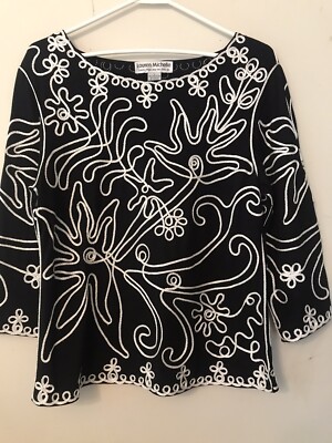 Women Lauren Michelle London Milan New York Paris Black W Soutouche Trim  Top L