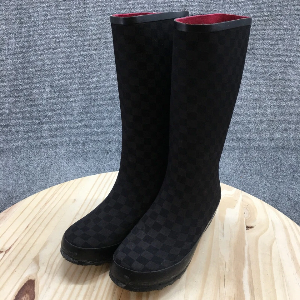 LL Bean водонепроницаемый дождя ботинки женщин 9 М Wellies шахматная доска черный резиновый 283208 - Изображение 4 из 4