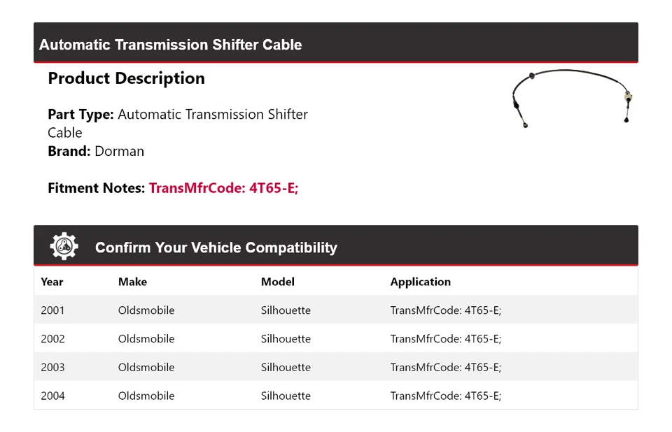 Cable de palanca de cambios de transmisión automática Oldsmobile Silhouette Dorman 2001-2004 Foto 2 de 4