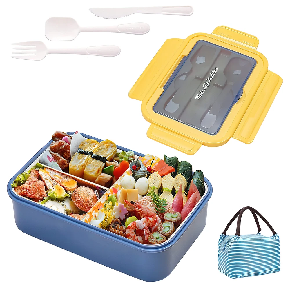 Lunch Bento Box Food Containers with 3 Compartment and Tableware Microwaveable
