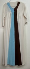 VTG Shadowline Peignoir Color Block Sz M Nylon Long Zip Front Cream Brown Blue