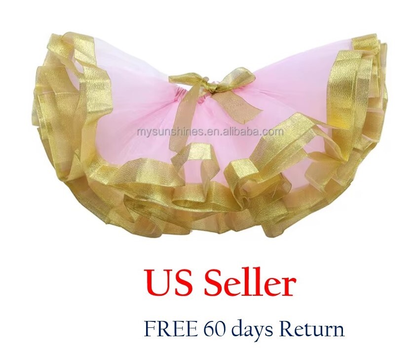 Bebé Niñas Niños Tutú de Ballet con Falda Cinta Dorada Plata para Baile Fiesta Disfraz