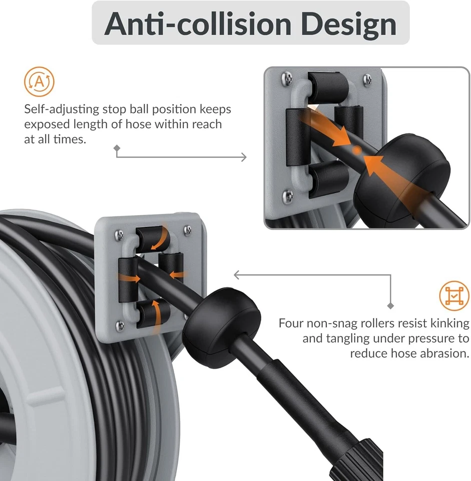 Carrete de manguera de lavadora a presión eléctrica retráctil Giraffe Tools 1/4" x 65 pies, 3200 PSI Foto 4 de 4