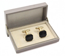 Antique Swank Signed Onyx Art Deco Gold Plate Cufflinks