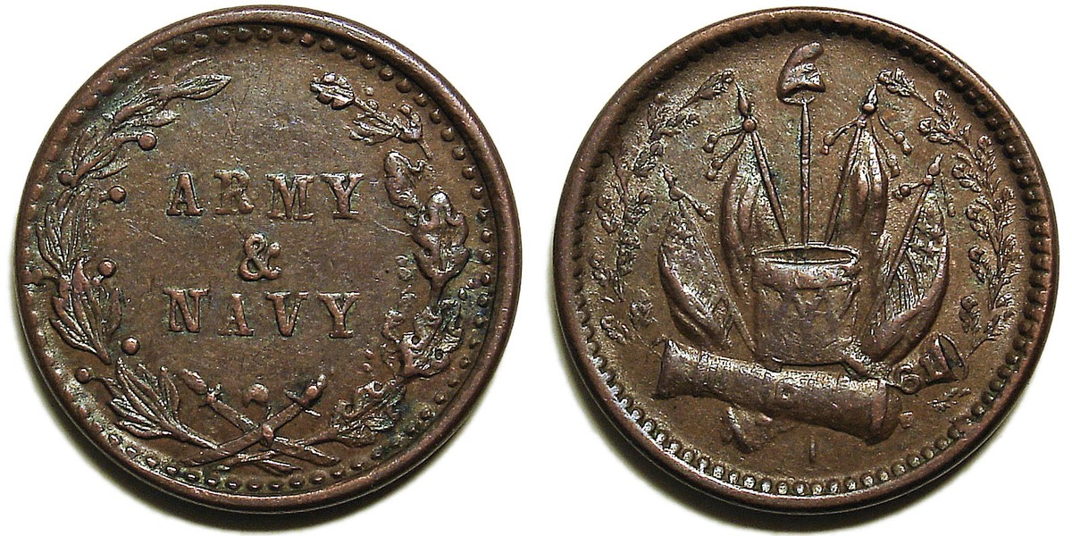 1861-64 Army & Navy Civil War token, crossed cannons on reverse