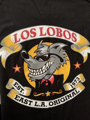 Los Lobos East LA Original T Shirt Black Large Wolf Logo Latin Rock Band Ese