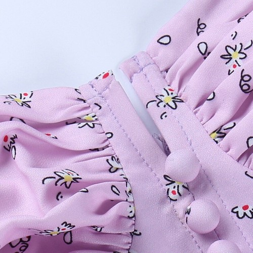 Robe À Fleurs Pour Femmes À Volants Mini Courte Straps Mignonne Violette - Photo 6/12