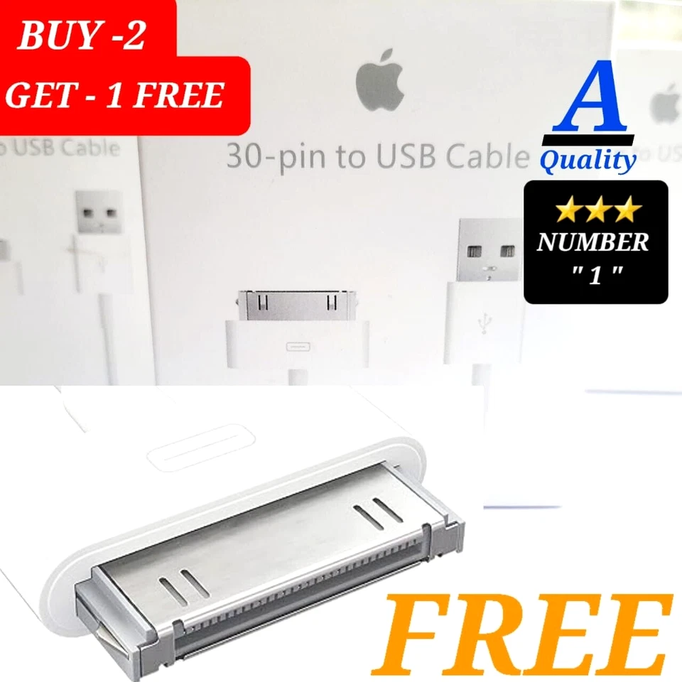 30 Pin USB Charging Data Sync Cable Cord For ipad 1/2/3 ipod Nano 1-6 iphone 4S - Image 2 of 4