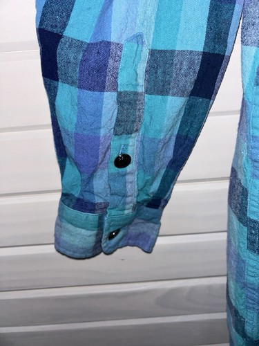 Roaman’s Sz PLUS 20W Blue Plaid Linen Cotton Button Up Tunic Washable EUC - Picture 6 of 9