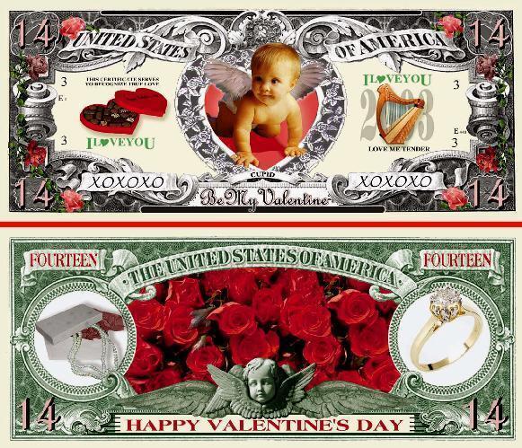 St Valentin! Ticket Collection Dollar US! Amour I Love You Gift Angel Pink