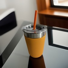 Kids Cup w/Lid, 12oz Stainless Steel Colorful Silicone Sleeve w/Straw